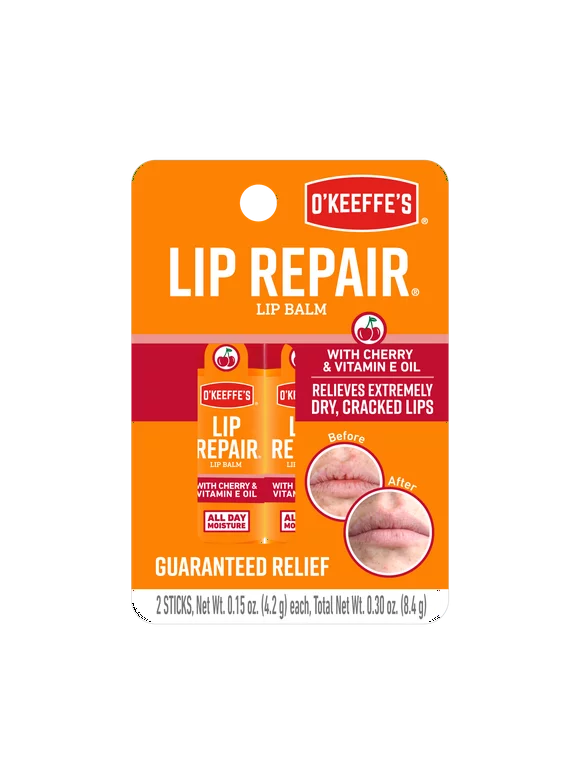 O'Keeffe's Lip Repair Lip Balm with Cherry & Vitamin E Oil, Stick, 2 Pack