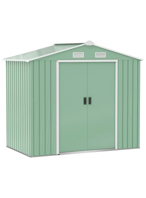 Outsunny 7' x 4' Outdoor Galvanized Metal Garden Storage Shed, Light Green
