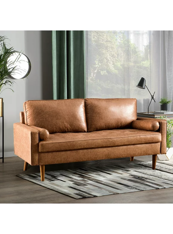 Ovios 69" Small Loveseat 2-Seat Furniture Mid-Century Suede Fabric Sectional Sofa Couch with Classic Armrest for Living Room