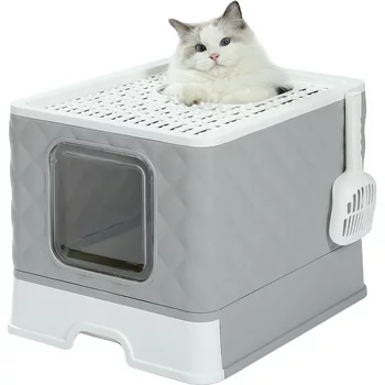 PAWZ Road Enclosed Cat Litter Box Large with Lid Drawer Type Easy to Clean,Gray