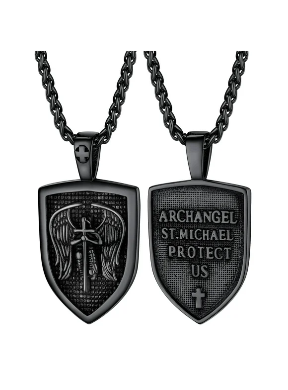 PROSTEEL Shield Pendant Black Amulet Necklace for Mens Boys Saint Michael The Archangel Pendant Catholic Christmas Stainless Steel Jewelry for Son