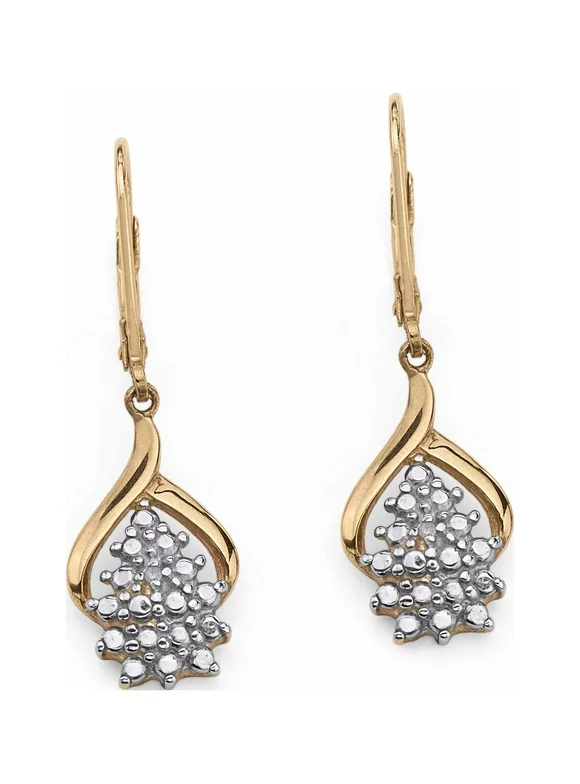 PalmBeach Jewelry Diamond Accent Cluster Drop Earrings in 18k Gold-plated Sterling Silver
