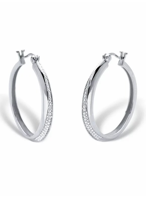 PalmBeach Jewelry Round Diamond Accent Hoop Earrings in Platinum-plated Sterling Silver 1 1/3"