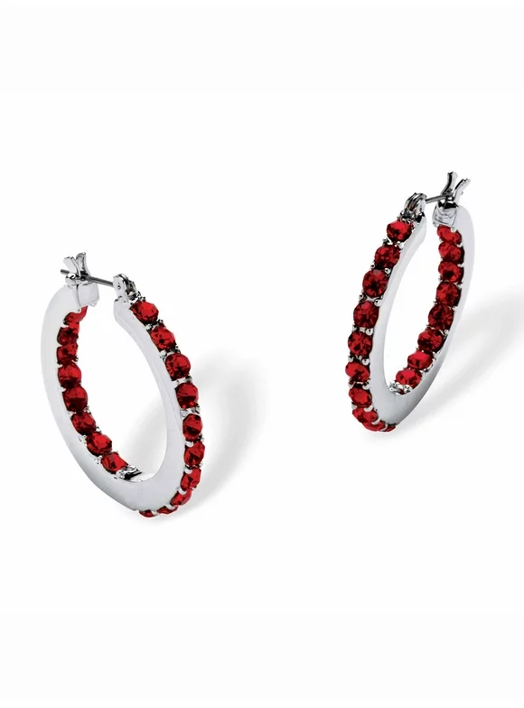 PalmBeach Jewelry Round Simulated Birthstone Inside-Out Hoop Earrings in Silvertone 1.25"