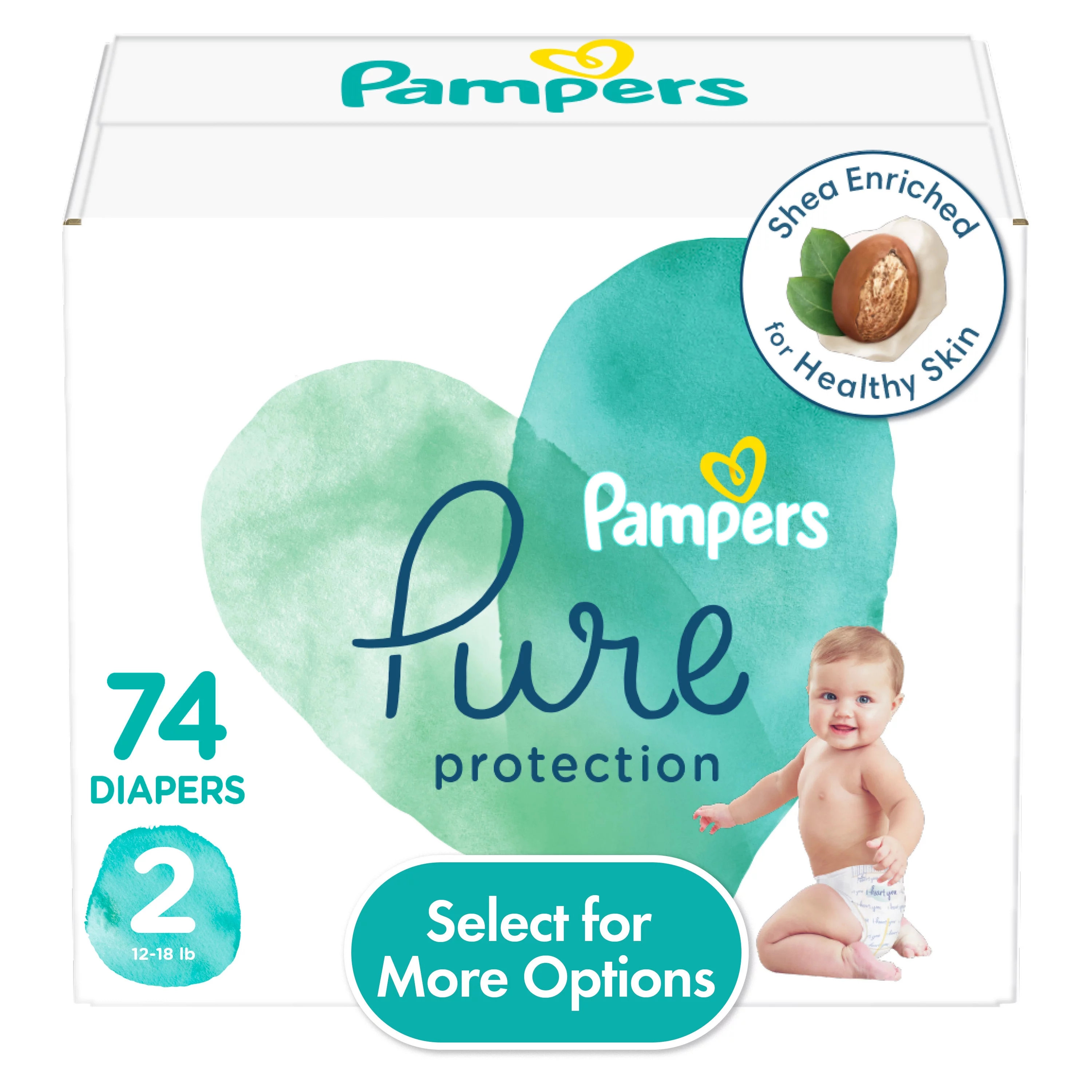 Pampers Pure Diapers Size 2, 74 Count (Select for More Options)