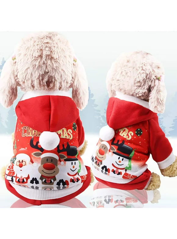 Peroptimist Santa Cat Dog Christmas, Winter Warm Sweater Hoodies for Small Doggies Kitten Pet Clothing Party Dress
