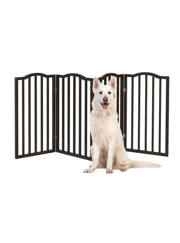 Pet Gate – Dog Gate for Doorways, Stairs or House – Freestanding, Folding, Accordion Style, Wooden Indoor Dog Fence by Petmaker (72x32, Brown)