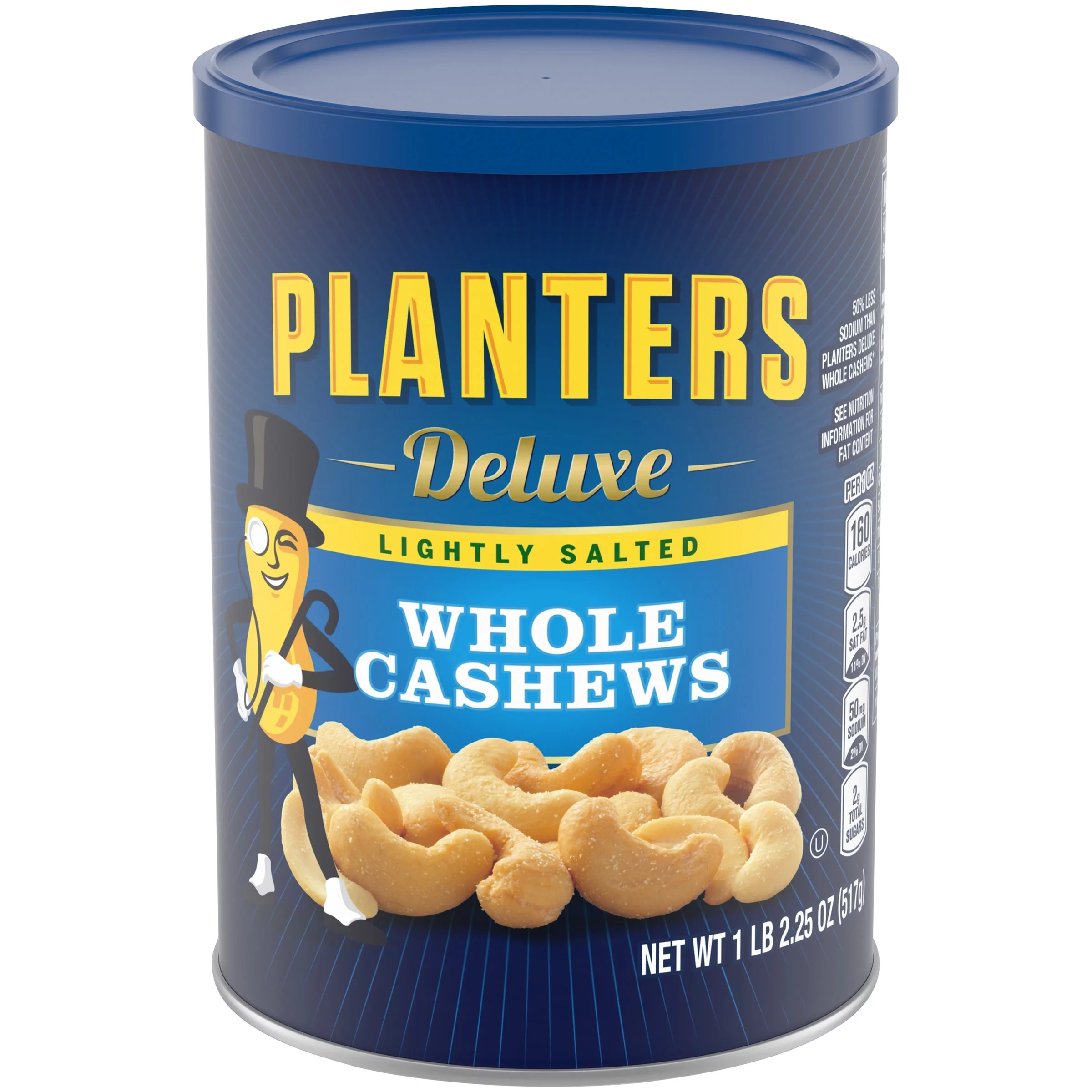 PLANTERS Deluxe Lightly Salted Whole Cashews, Party Snacks, Plant-Based Protein 18.25oz (1 Canister)