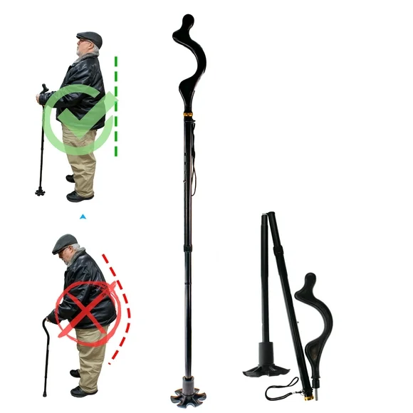 Posture Walking Cane - Walking Stick For Balance For Men & Women Seniors - Lightweight, 10 Adjustable Heights, Portable & Self Standing Cane Mobility Aid