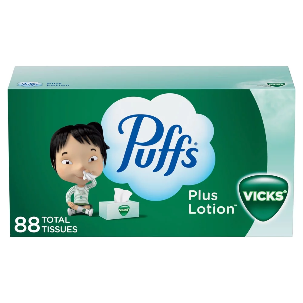 Puffs Plus Lotion with the Scent of Vick's Facial Tissue, 1 Family Box, 88 Tissues per Box, White