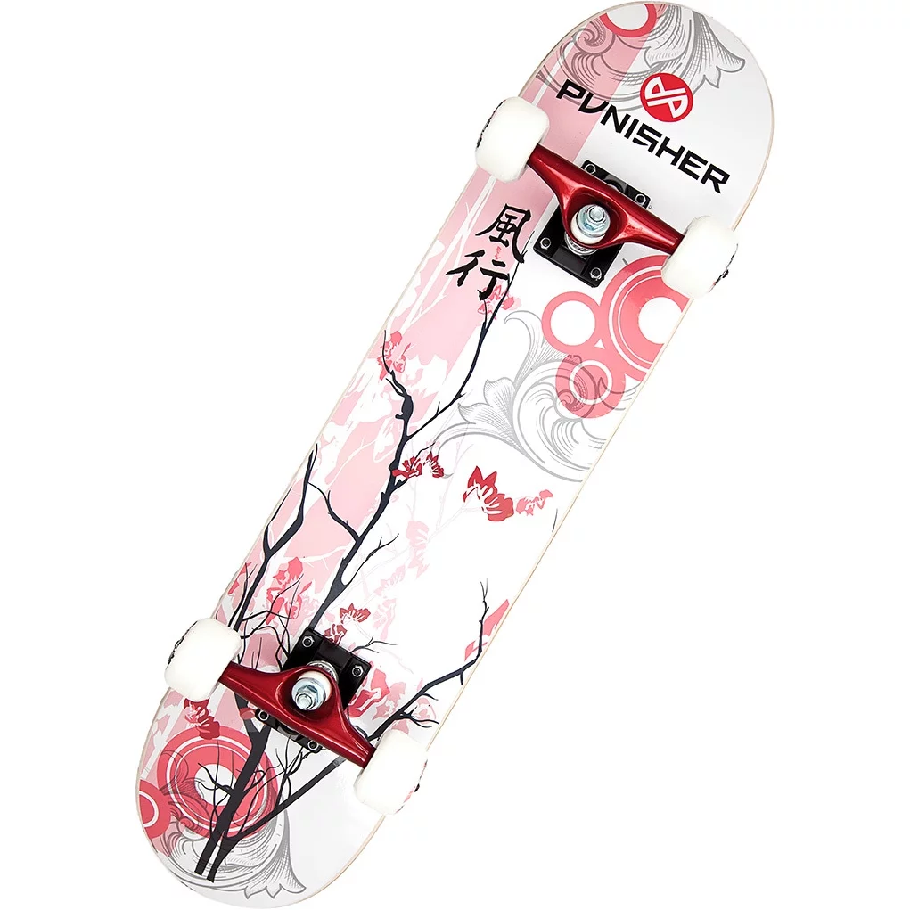 Punisher Skateboards Cherry Blossom 31.5 In. x 7.75 In. ABEC-7 Deep Concave Canadian Maple Complete Skateboard