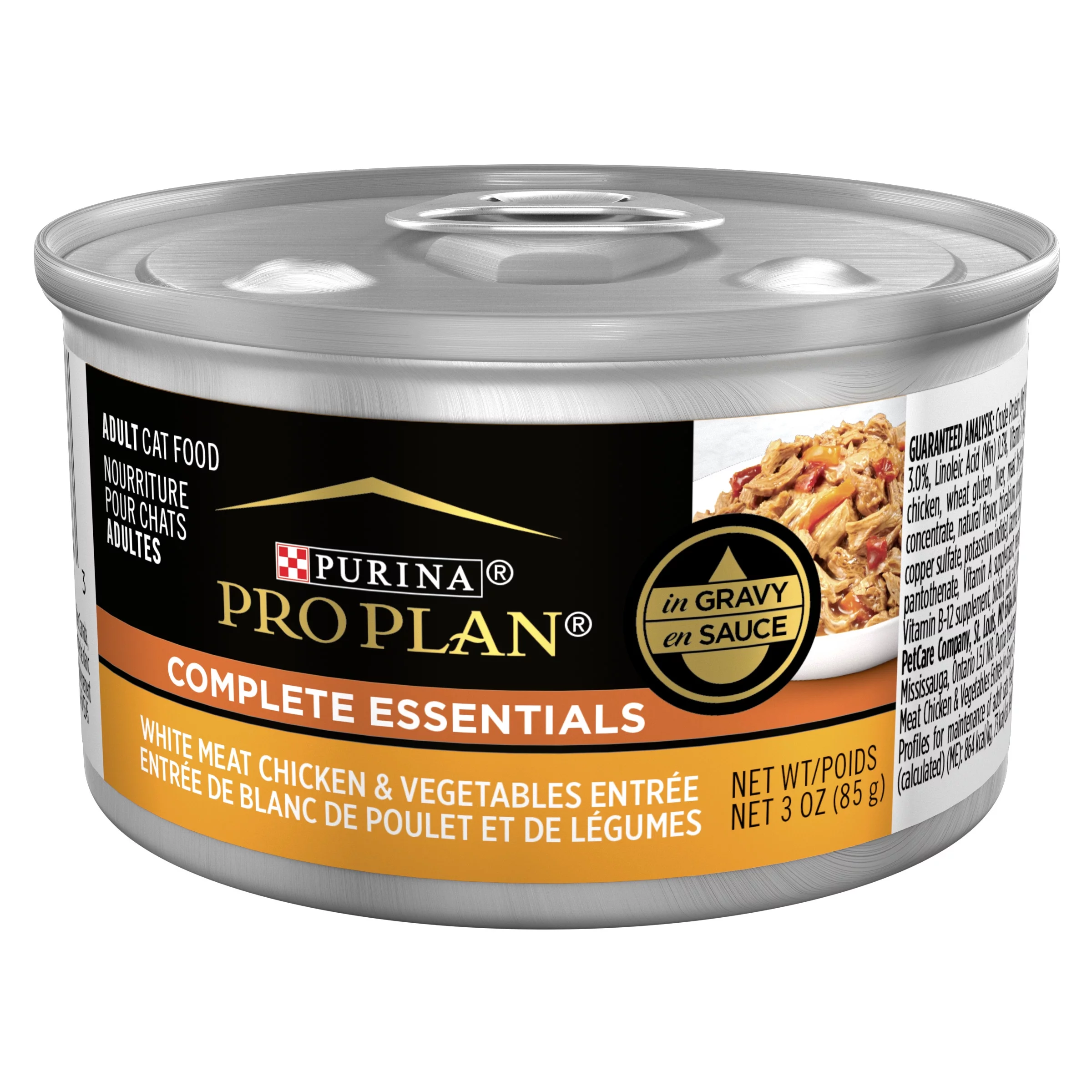 Purina Pro Plan Complete Essentials Wet Cat Food Chicken Vegetables, 3 oz Cans (24 Pack)