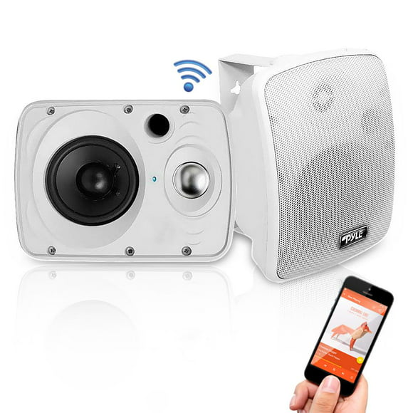 Pyle Outdoor Waterproof Wireless Bluetooth Speakers Wall/Ceiling Mounted Dual Speakers with Heavy Duty Grill, Universal Mount, Patio, Indoor Use- PDWR64BTW (White)