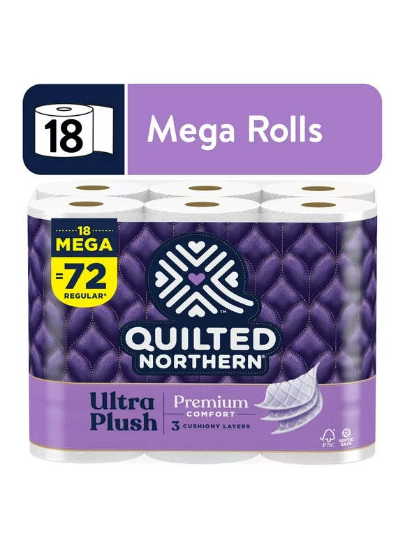 Quilted Northern Ultra Plush 18 Mega Rolls, 3X More Absorbent*, Luxurious Soft Toilet Paper