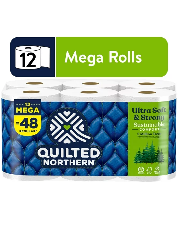 Quilted Northern Ultra Soft & Strong 12 Mega Rolls, 5X Stronger*, Premium Soft Toilet Paper