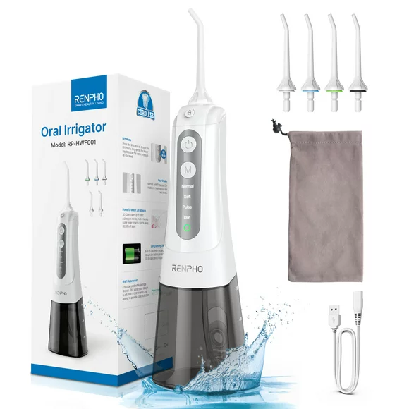 RENPHO Portable Rechargeable Water Flosser Oral Irrigator, White