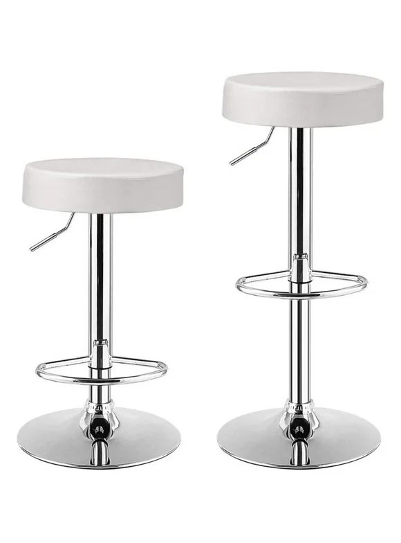 Resenkos Round Bar Stools Set of 2 with Footrest, Counter Stools for Bar Bistro Dining Room Kitchen, White