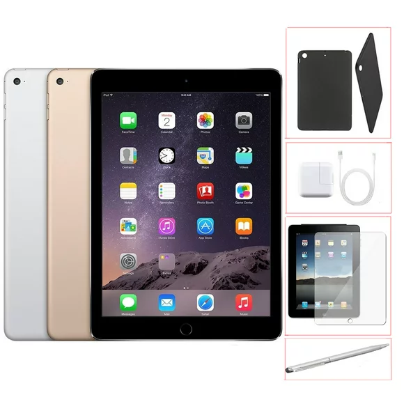 Restored Apple iPad Air 2 32GB Space Gray -WiFi - Bundle - Case, Rapid Charger, Tempered Glass & Stylus Pen (Refurbished)