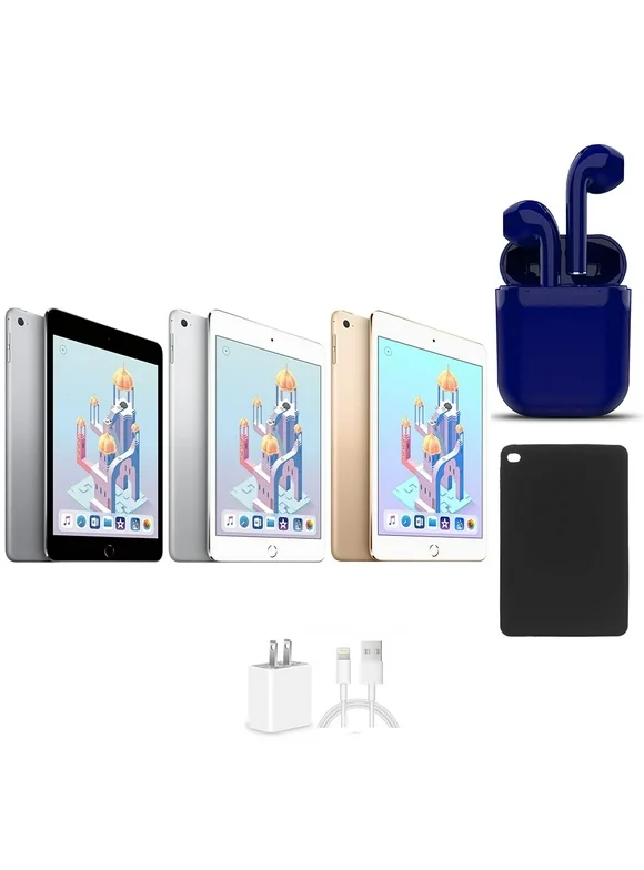 Restored Apple iPad Mini 4 7.9-inch Retina 32GB Wi-Fi Only Latest OS Bundle: USA Essentials Bluetooth/Wireless Airbuds, Case, Rapid Charger By Certified 2 Day Express (Refurbished)