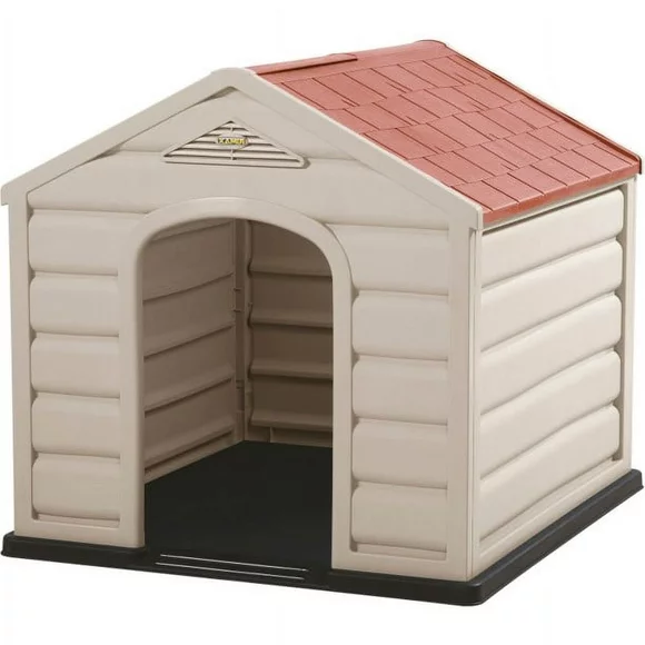 Rimax Resin Dog House for Small Breeds, Taupe/Black, 24" W