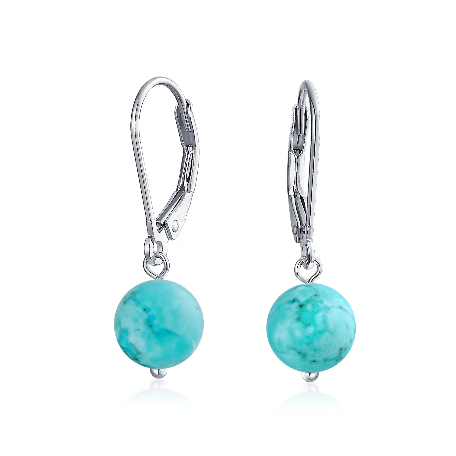 Round Bead Enhanced Turquoise Ball Drop Earrings Sterling Silver