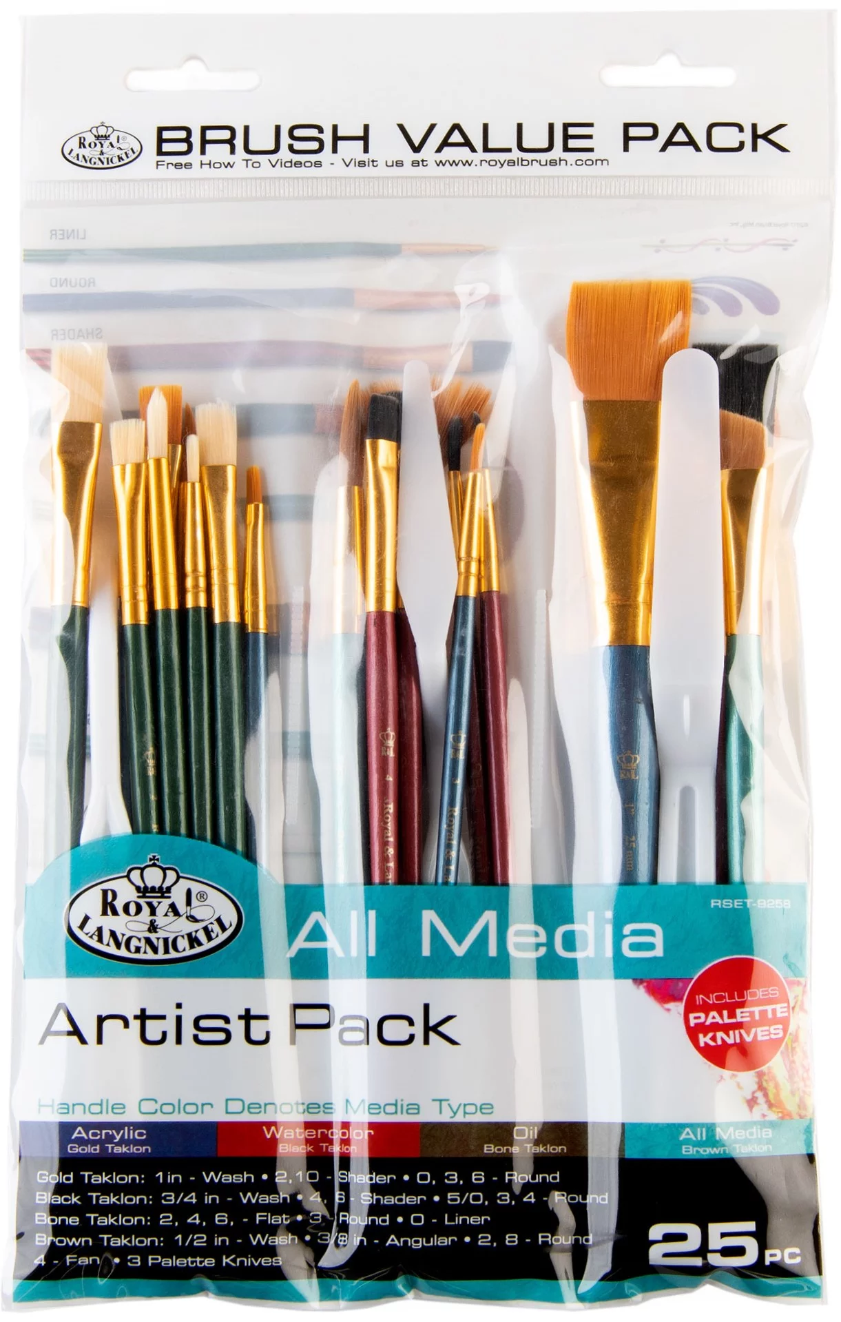 Royal & Langnickel - All Media Variety Taklon Wood Handle Paint Brush Value Pack, 25pc