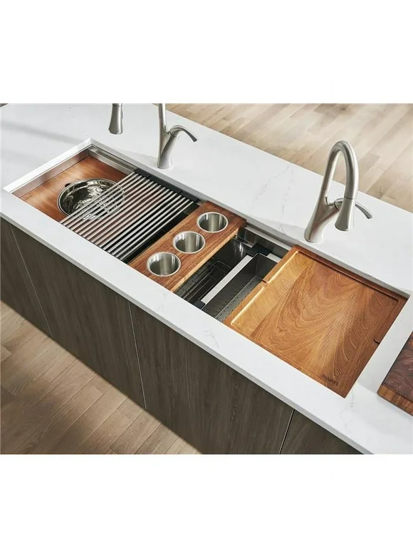 Ruvati Rvh8555 Dual Tier 57" Undermount Single Basin Stainless Steel Kitchen Sink -