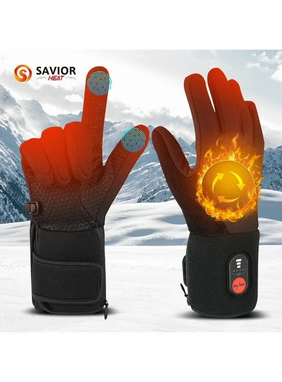 SAVIOR Rechargeable Heated Gloves for Men Women, 7.4V 2200MAH Li-ion Battery Heating Riding Ski Snowboard (Black)