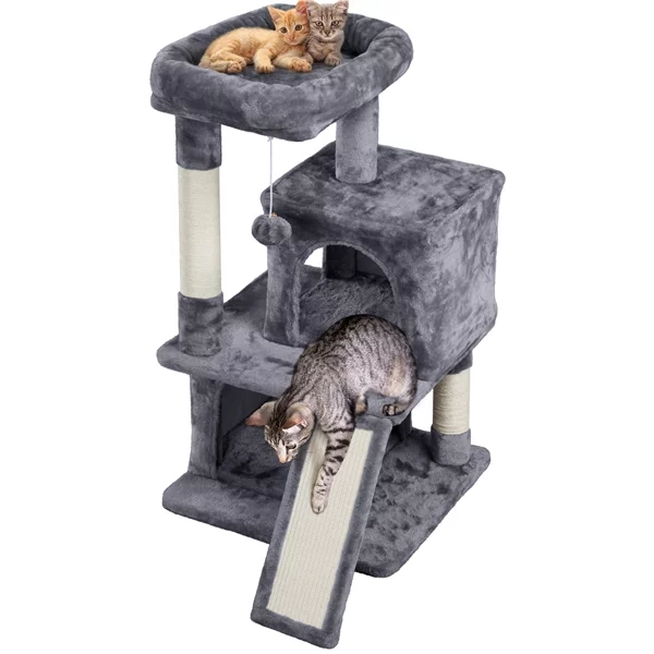 SMILE MART 36" Cat Tree with Condo and Scratching Post Tower, Dark Gray