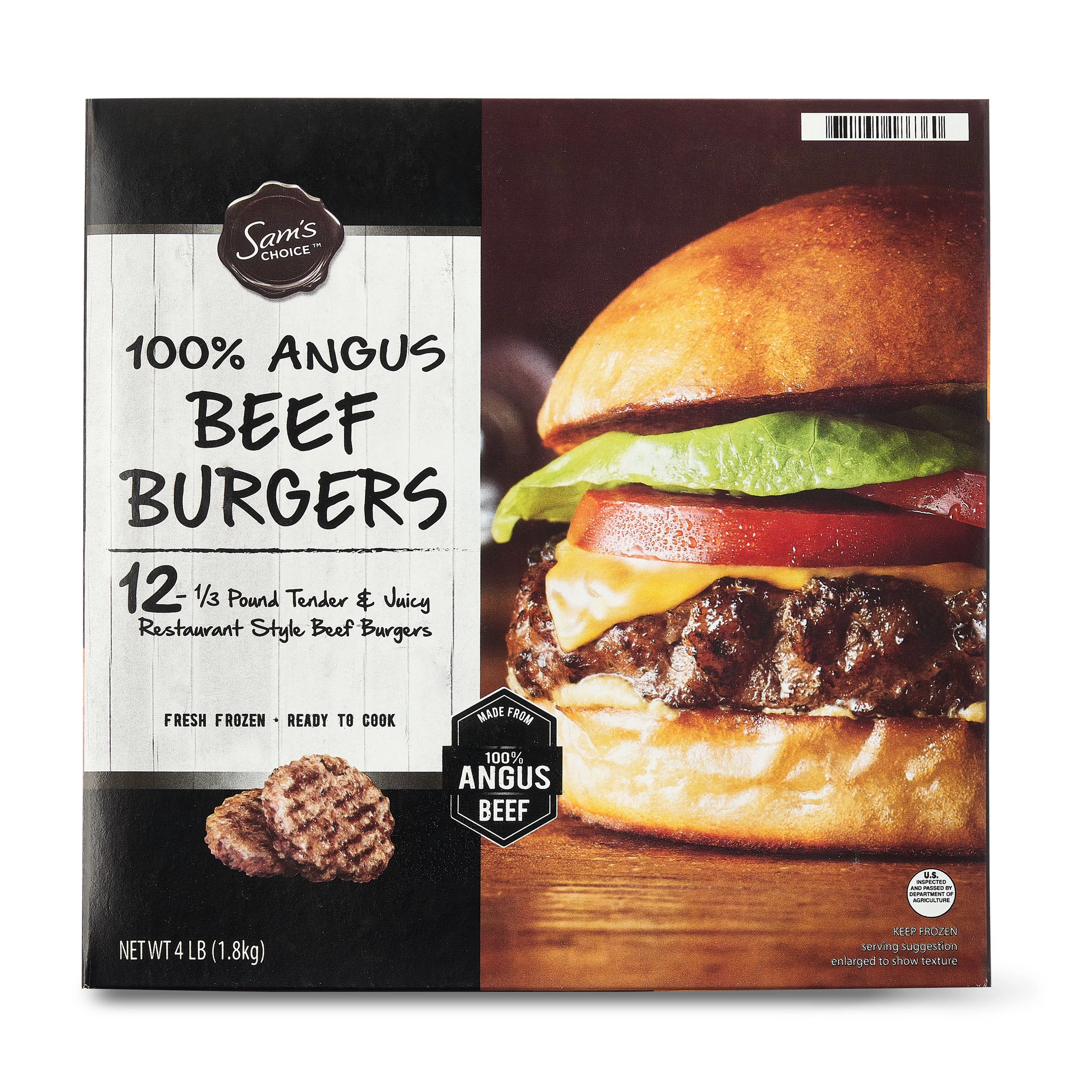 Sam&amp;#39;s Choice 100% Angus Beef Burgers, 4lb, 12 ct (Frozen)
