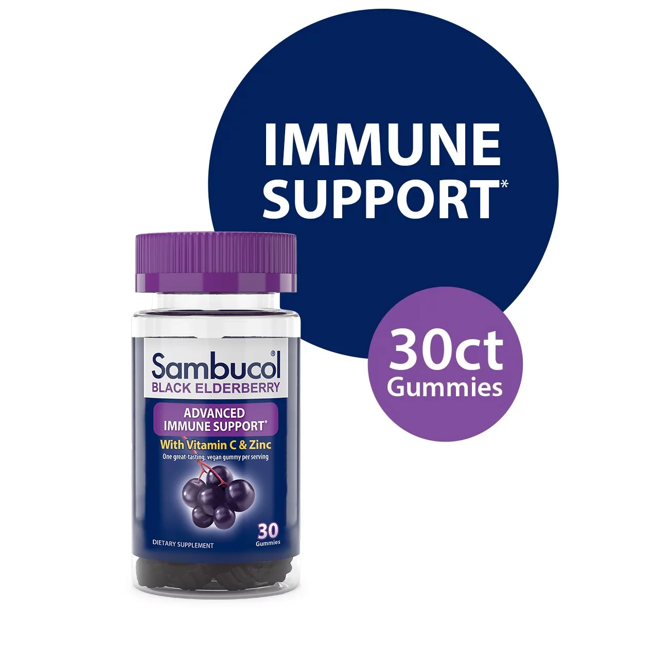 Sambucol Black Elderberry Immune Support Gummies with Vitamin C and Zinc - 30 count