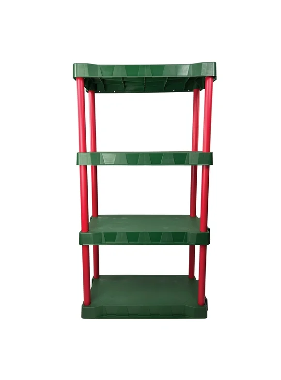 Santa's Little Shelves 13.88"D x 30"W x 56.2"H 4 Shelf Plastic Garage Storage Shelves, Red and Green, Adult