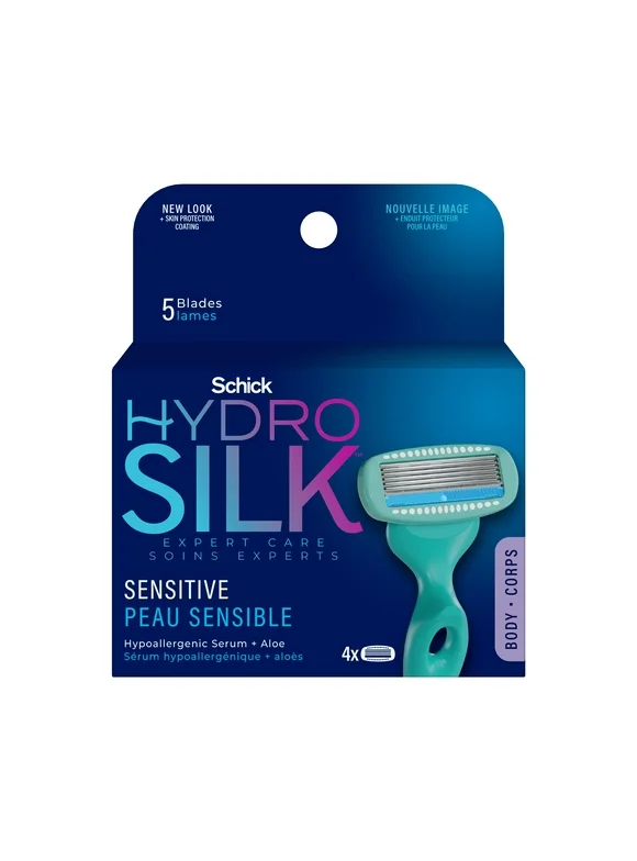 Schick Hydro Silk 5-Blade Sensitive Care Women's Razor Refills, 4 Ct, Hydrates & Protects From From Irritation, Hypoallergenic Formula