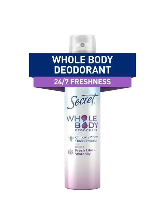 Secret Whole Body Aluminum Free Spray Deodorant for Women, Lilac & Waterlily 3.5oz