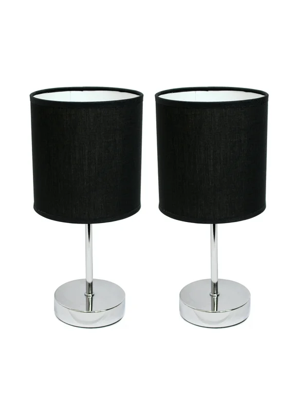 Simple Designs 11.81" 2-Pack Basic Chrome Mini Table Lamp Set with Fabric Shades, Black