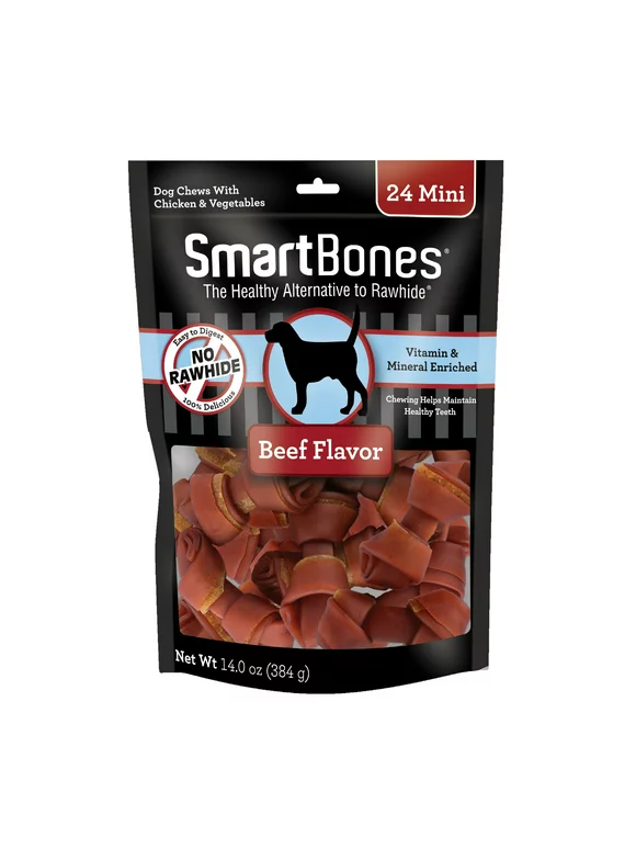 SmartBones Mini Chews With Real Beef 24 Count, Rawhide-FreeChews For Dogs