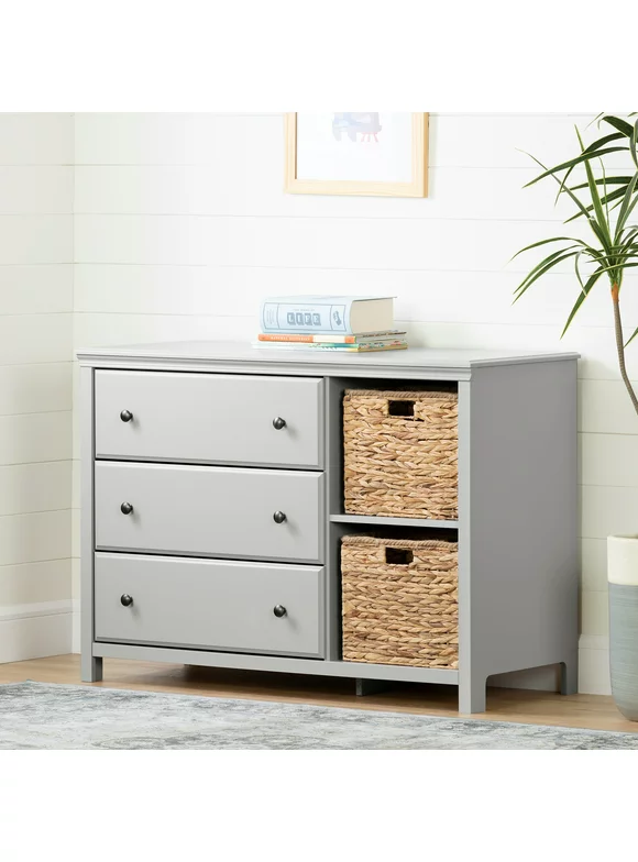 South Shore Cotton Candy 3-Drawer Dresser with Baskets, Soft Gray