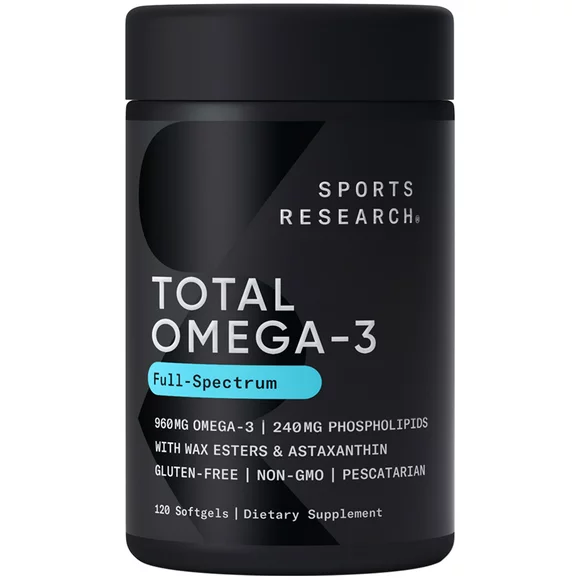 Sports Research Total Omega-3 Fish Oil Full Spectrum EPA DHA, 120 Softgels