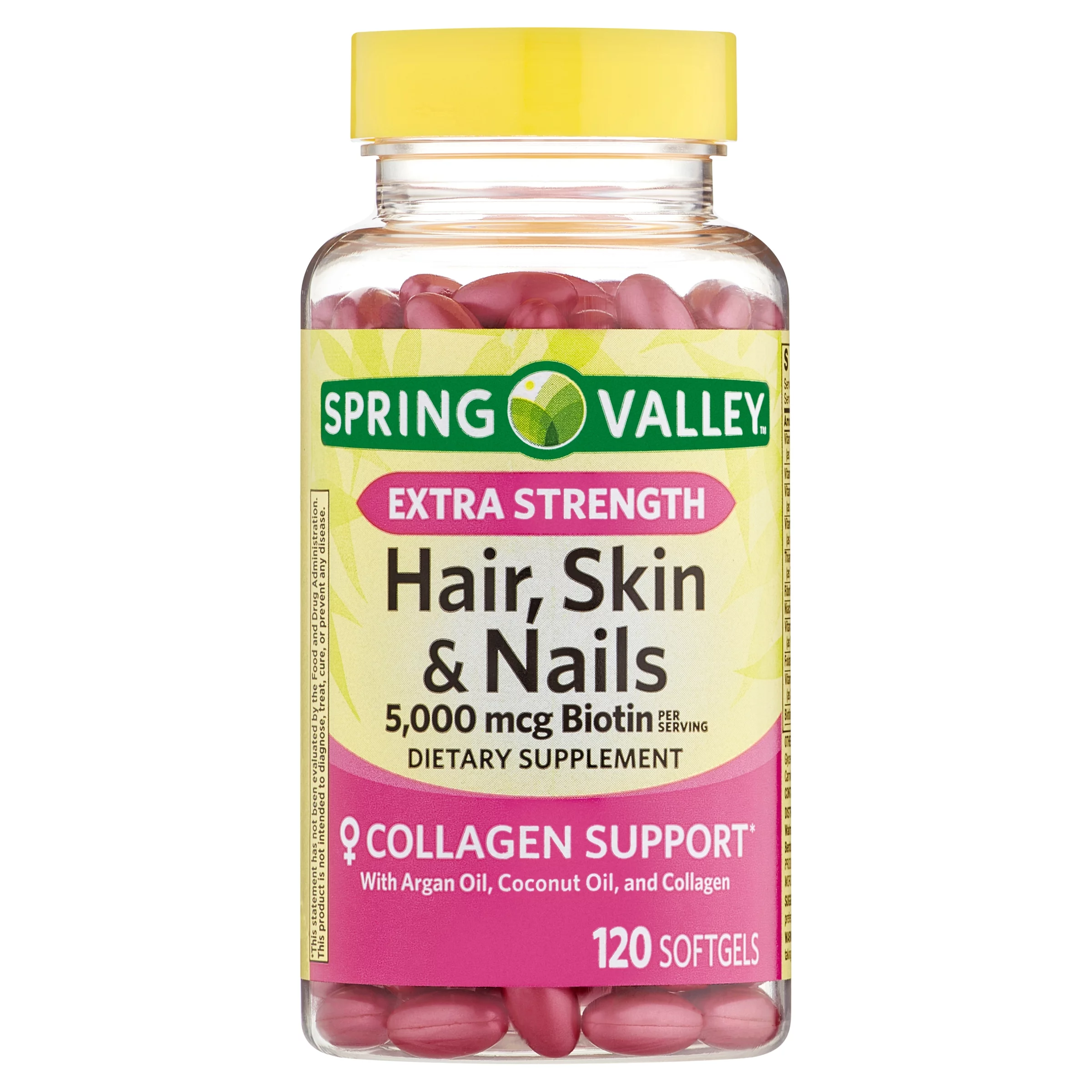 Spring Valley Hair, Skin & Nails Dietary Supplement Softgels, 5,000 Mcg Biotin, 120 Ct