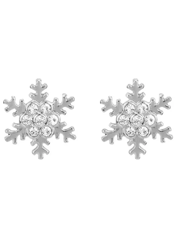 Sterling Silver Classical Blue Artificial Zircon Snowflake Christmas Stud Earring Fashion Jewelry For Women