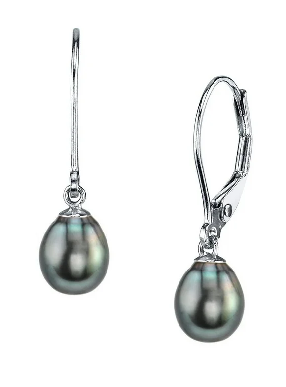 Sterling Silver Drop Tahitian South Sea High Luster Cultured Pearl Leverback Earrings