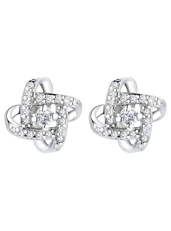 Sterling Silver Love Knot Stud Earrings With Swarovski Crystals