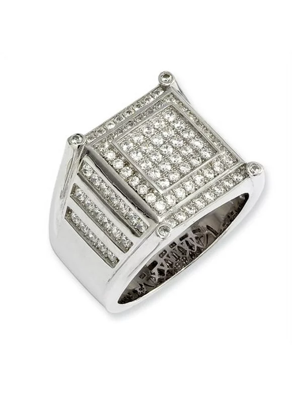 Sterling Silver and CZ Brilliant Embers Mens Ring - Ring Size: 9 to 11