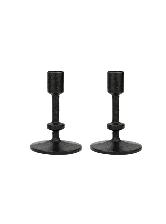 Stonebriar Table Top 5" Traditional Cast Iron Candlestick Holder Set, Black, 2 Pieces