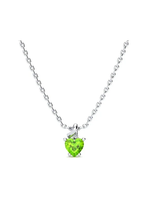 SuperJeweler 1/2 Carat Peridot and Diamond Heart Necklace in 10 Karat White Gold for Women, Teens and Girls!