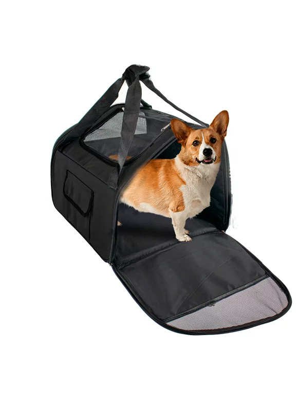 TSA Approved Airline Travel Pet Carrier for Cats, Dogs, Small Animals - Comfortable, Safe, and Durable with Side & Top Opening, Air Vents, Collapsible Design, and Multiple Pockets - Black