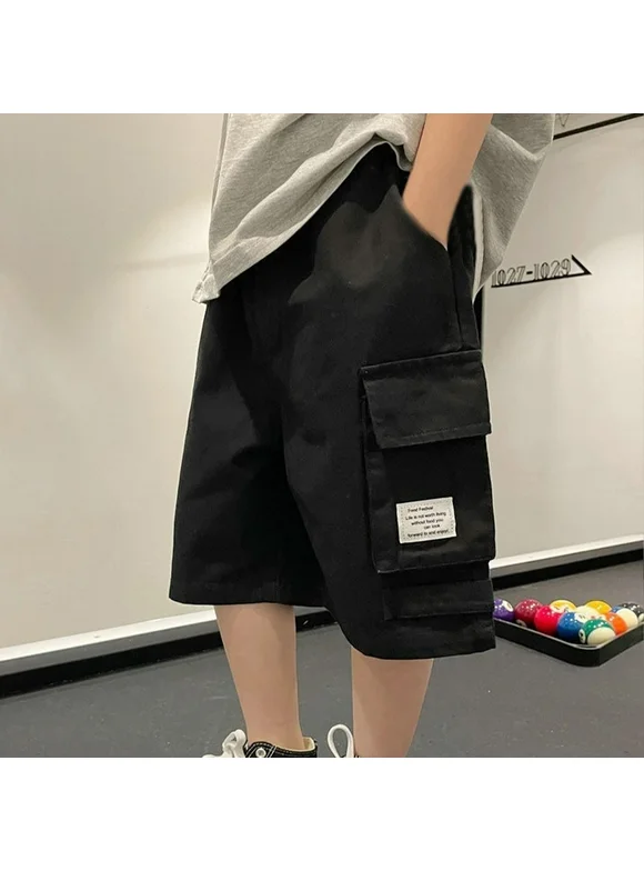 Tdoqot Boys Cargo Shorts- with Pockets Casual Cotton Fashion Kids Summer Shorts Black Size 4-14