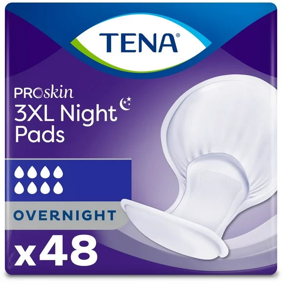 Tena ProSkin 3XL Incontinence Pads, Overnight Absorbency, 48 Ct