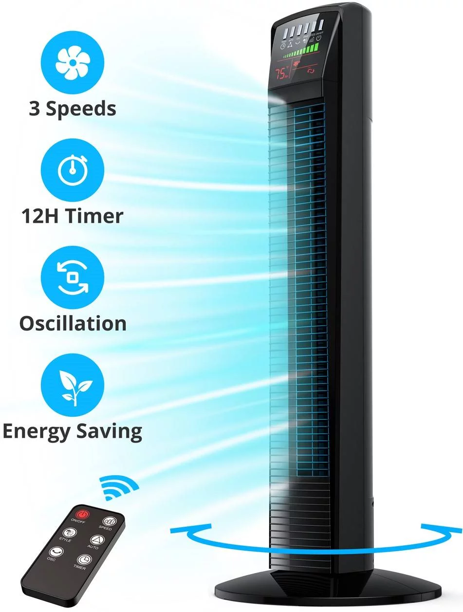 Tower Fan, 36" Bladeless Fan, 65° Oscillating Cooling Fan for Home, LED Display 12H Timer Floor Fan for Living Room, Office