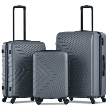 Travelhouse 3 Piece Hardshell Luggage Set Hardside Lightweight Suitcase with TSA Lock Spinner Wheels 20in24in28in.(Gray)